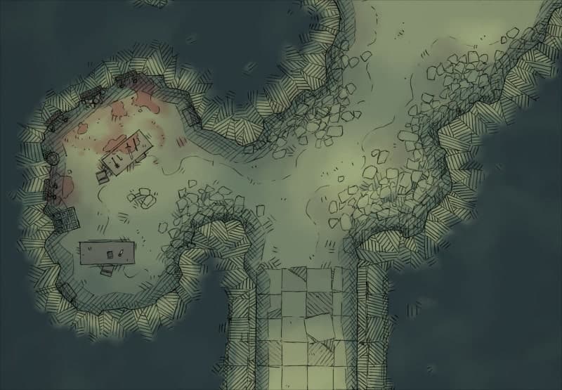 Illustration of fantasy surgeon's table, cave, cavern by 2minutetabletop