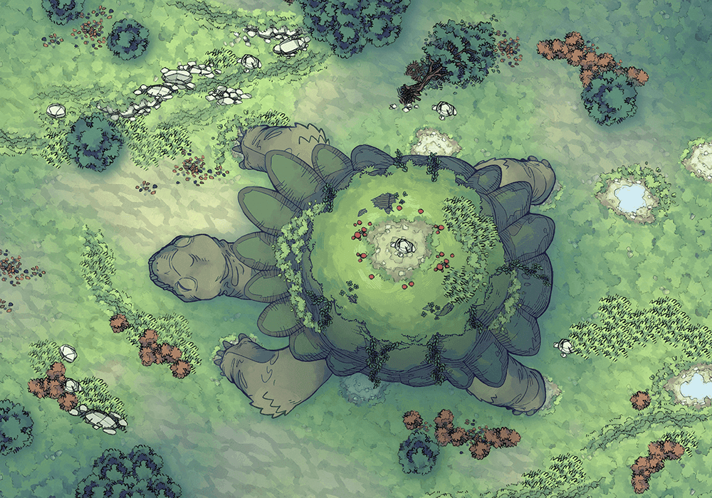 Illustration of fantasy colossal turtle, shrine by 2minutetabletop
