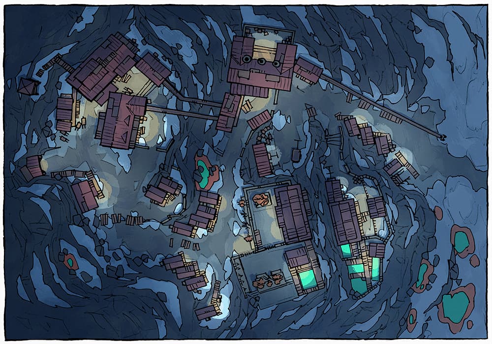 Illustration of fantasy mine, town by 2minutetabletop